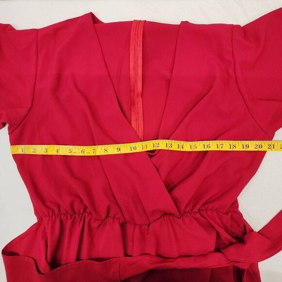 Unbranded Women's Size XL Faux Wrap Romper Dress Red Summer Short-Sleeve - Picture 4 of 6